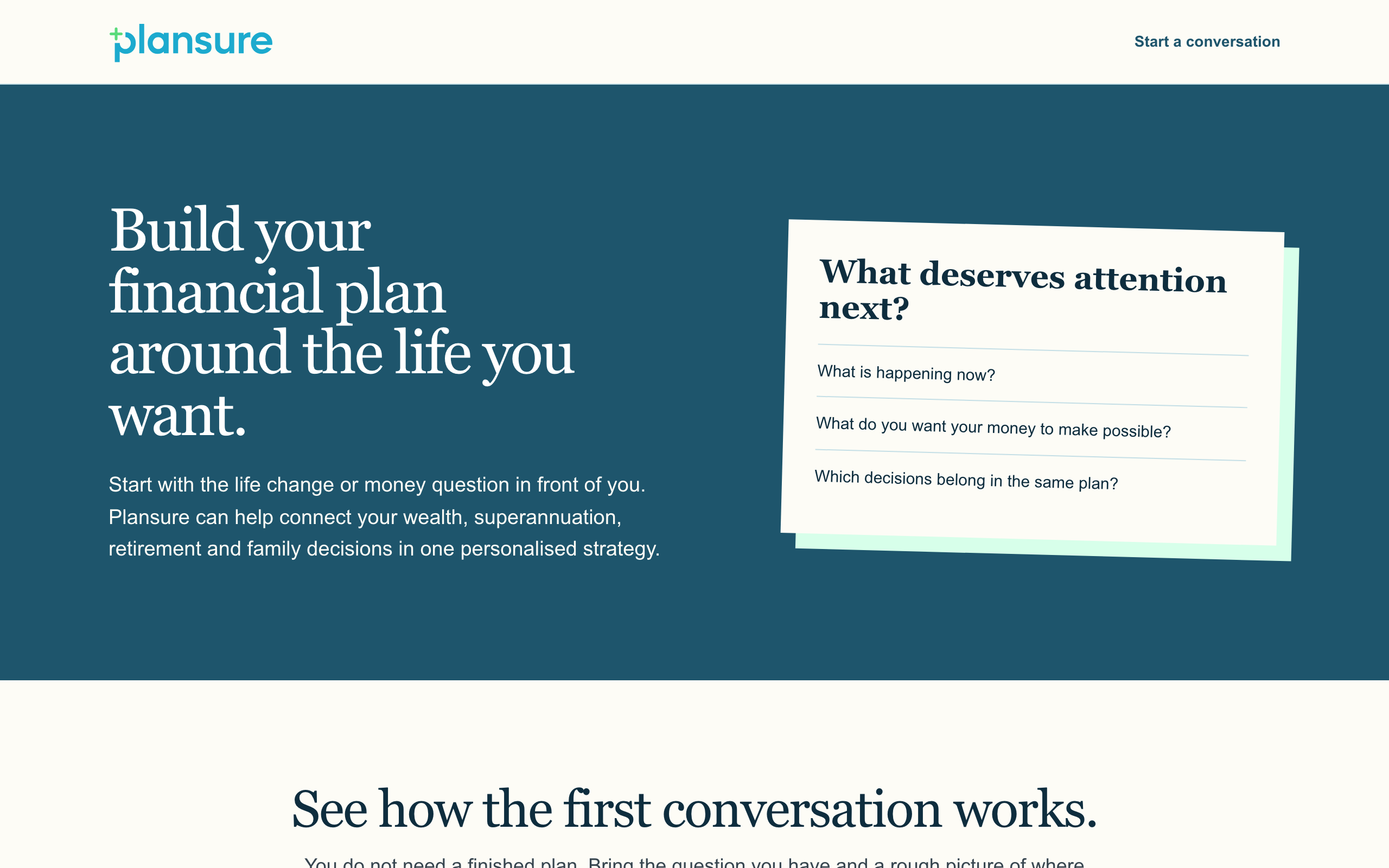 Landing page preview for Plansure
